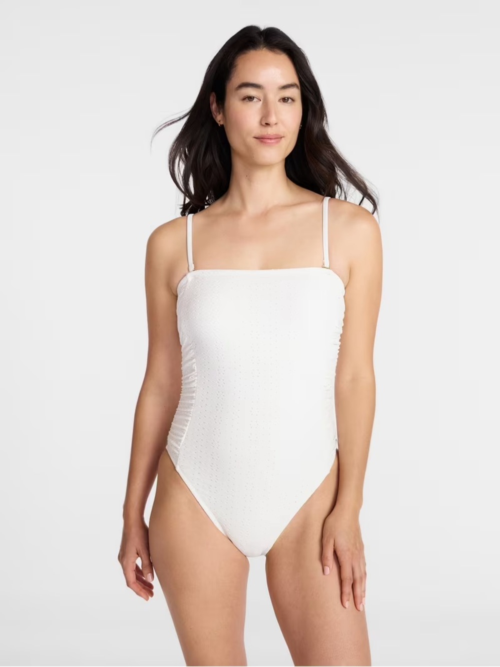 Women's Eyelet Bandeau One Piece Swimsuit with Side Shirring sz XS